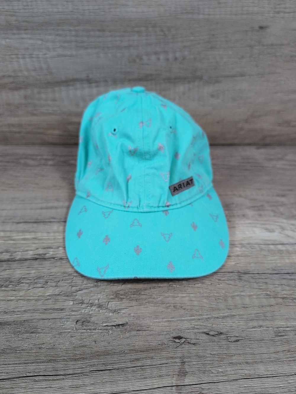 Ariat Ladies Woman's Ball Cap Hat Turquoise with Cactus & Bull Skull Print Green